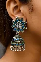 Boho Peacock Jhumka Earrings, Oxidized Silver Indian Jewelry, Ethnic Dangle Drop Earrings, Festival Wedding Party Gift for Her.webp