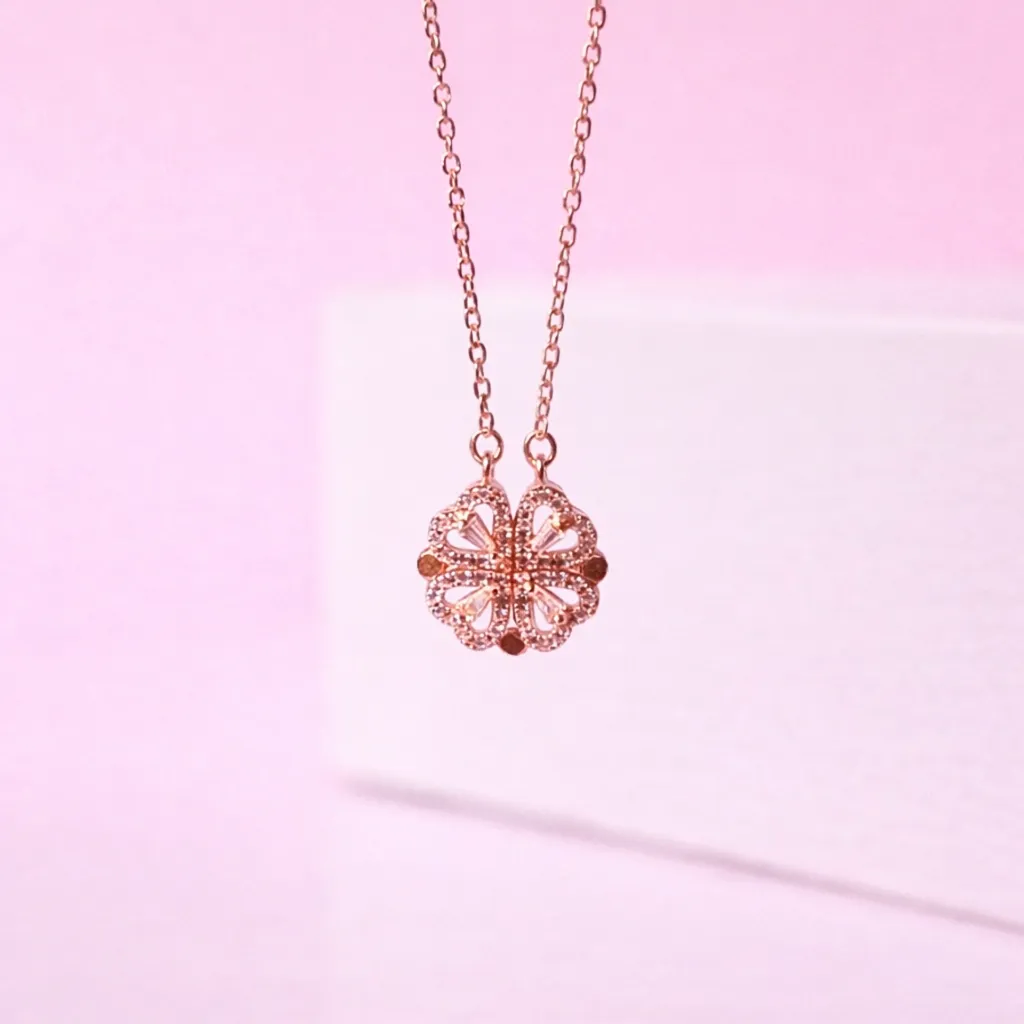 Magnetic Four Heart Leaf Clover Necklace