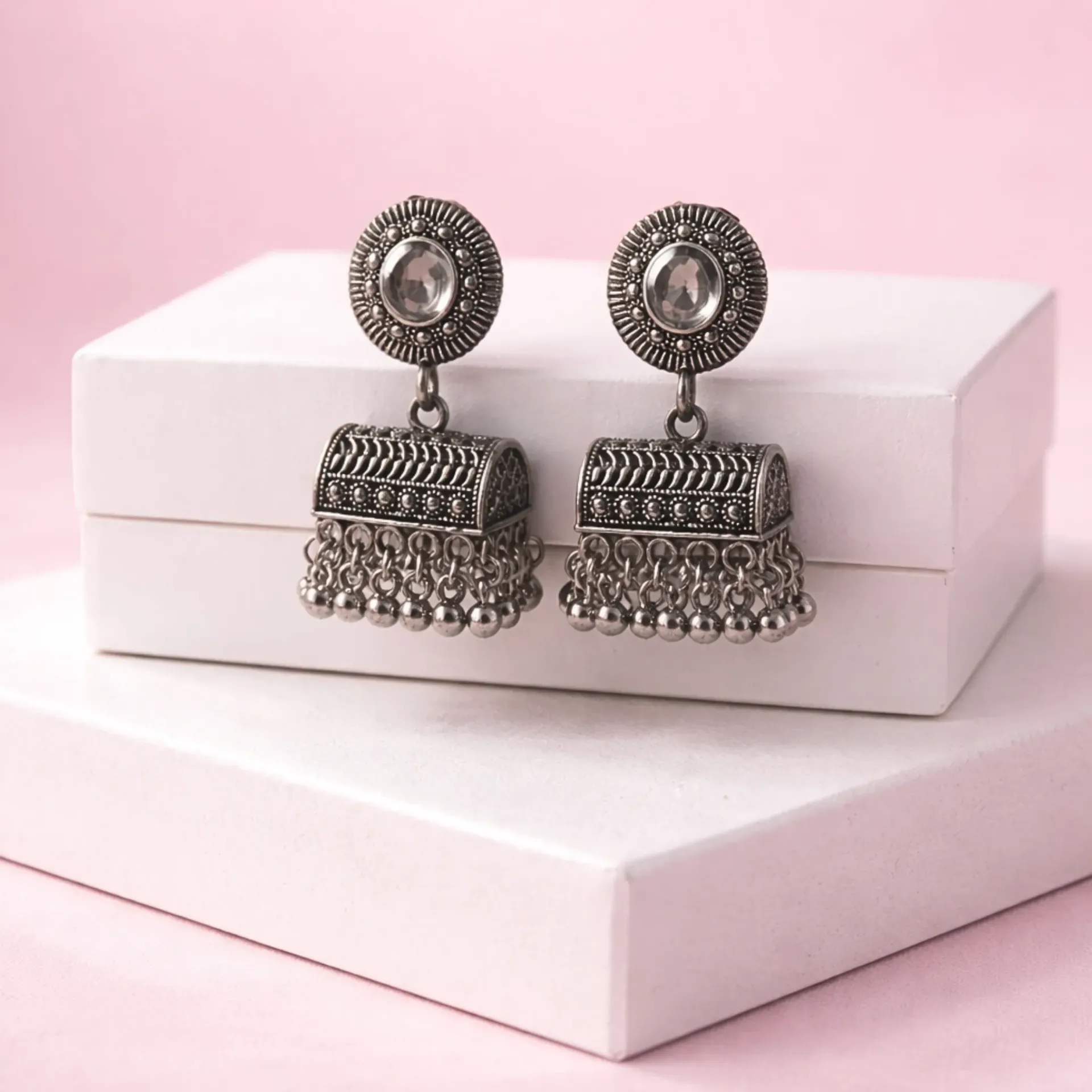 Ghungroo Drop Oxidised Jhumkas