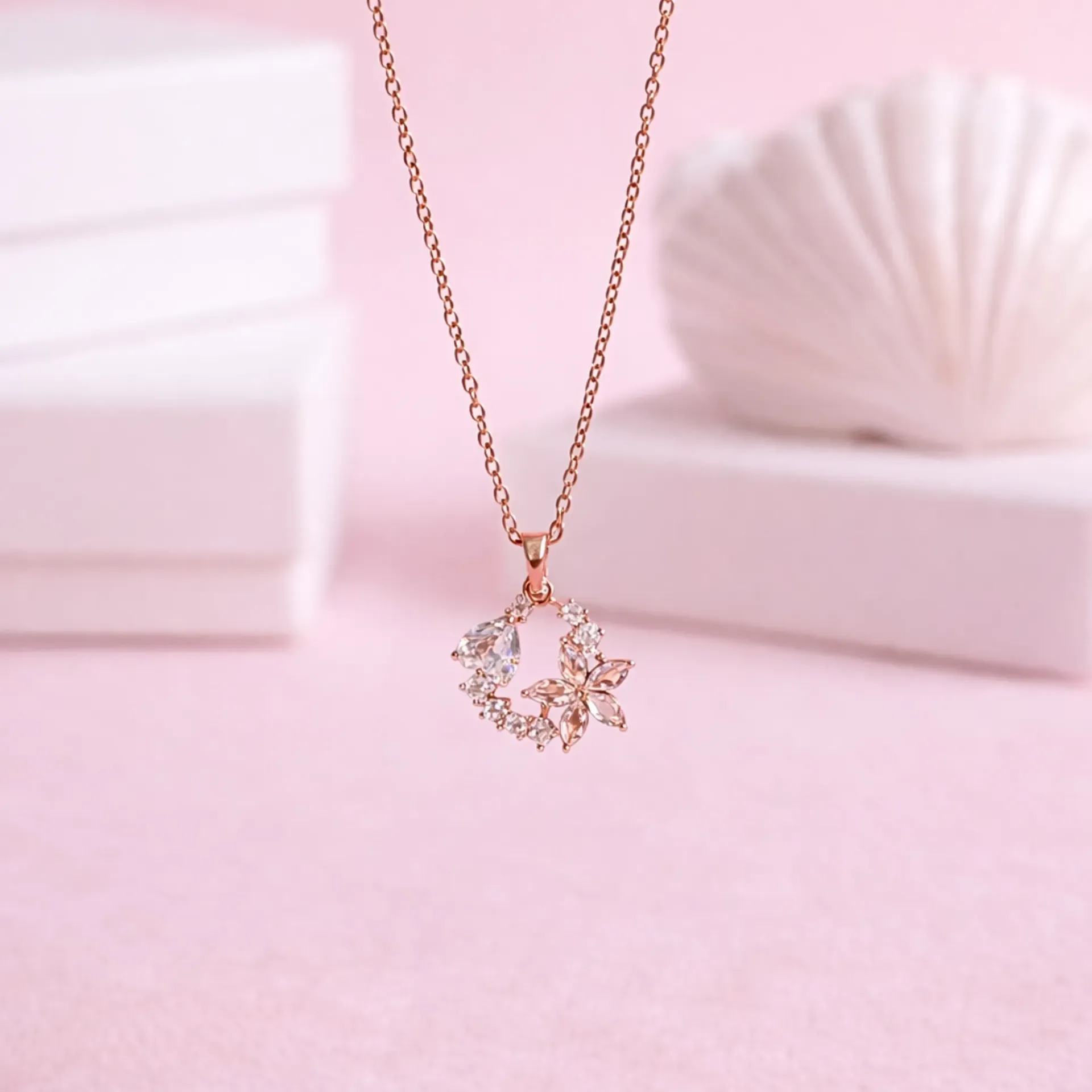 Flower Heart Dainty Necklace