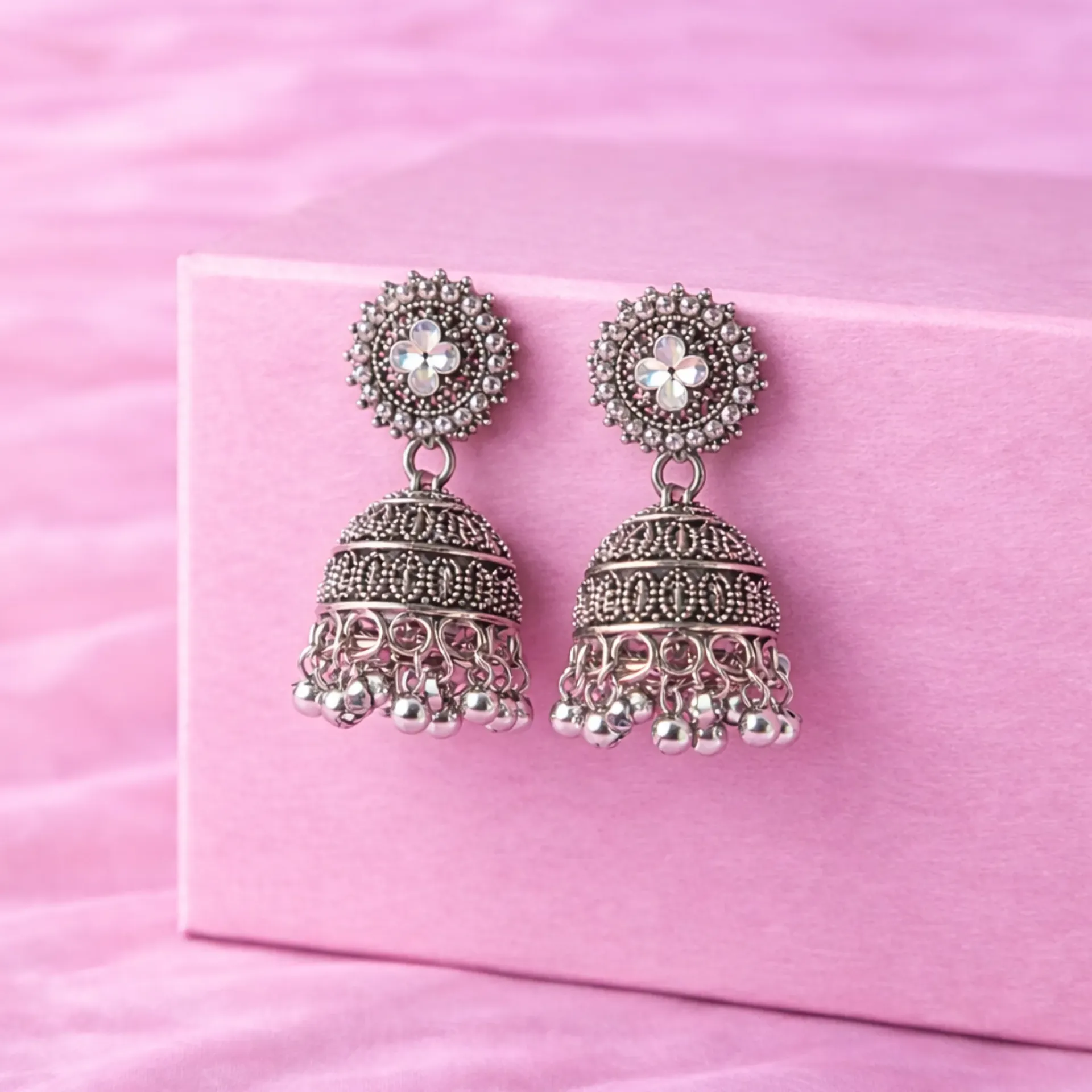 Beads Drop Dome Shaped Oxidised Jhumka